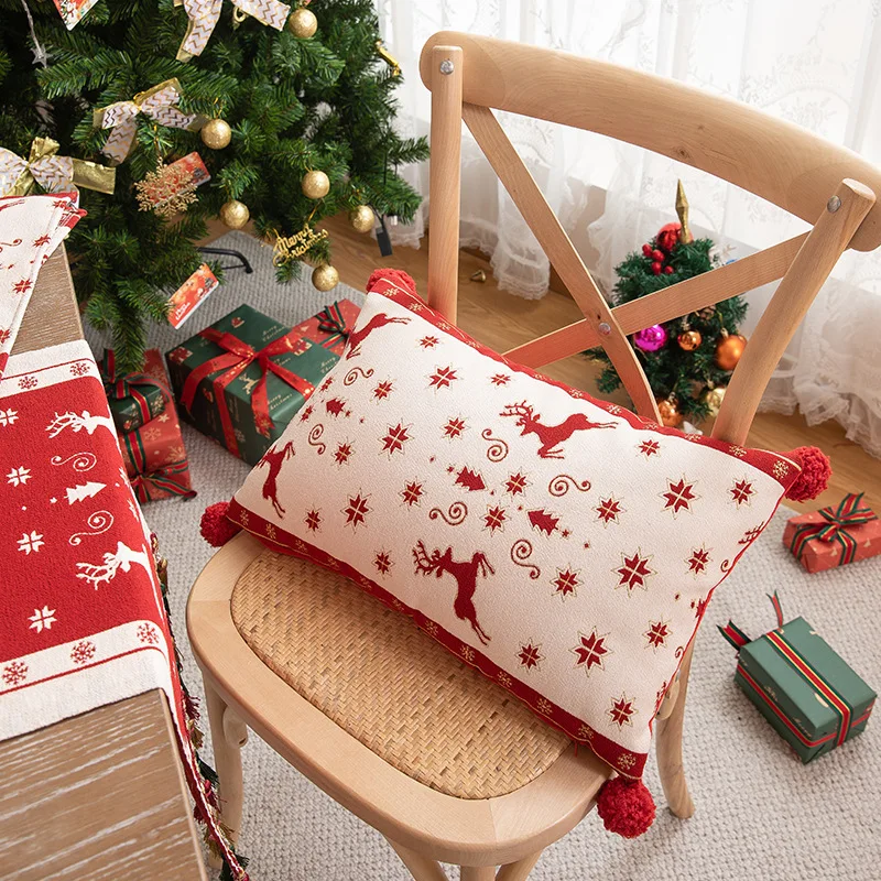 

Jacquard Reindeer Christmas Tree Decorative Sofa Cushions,Modern Nordic Throw Cases 30x50cm, Luxury Pillow Cover Living Room