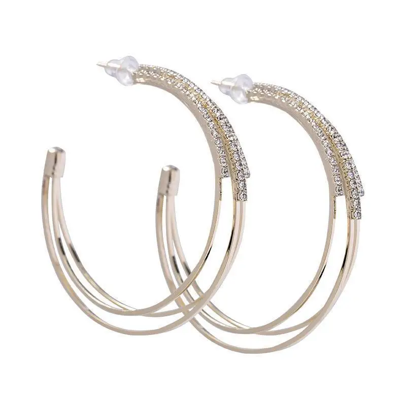 Big Hoop Earrings For Women Girls Elegant Circle Crystal Rhinestone Earrings Gold Silver Color Round Earings Party Jewelry Gift