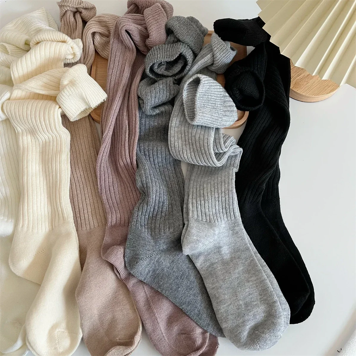 الصوف الناعم الجوارب الطويلة النساء الخريف الشتاء الكشمير الصلبة محبوك تخزين نحيل عادية الركبة عالية رقيق الدافئة رشاقته الفتيات الجوارب #6