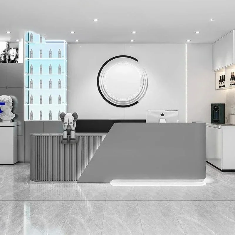 مكاتب استقبال فريدة من نوعها في الصالون، أرفف حديثة، مطعم أفضل مكاتب استقبال الشركة، تصميم أثاث طويل Escritorio العصري #3