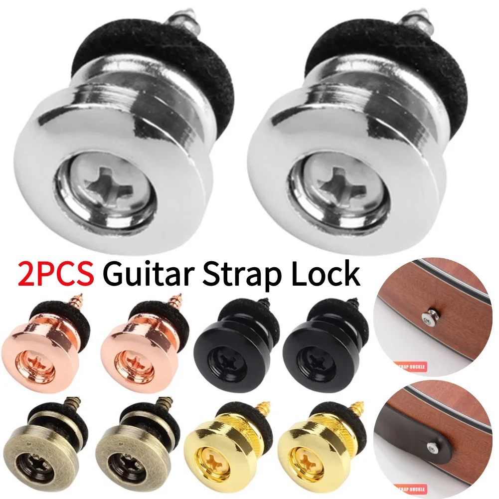2 pçs parafuso de guitarra pino final cabeça cogumelo cinta bloqueio fixador guitarra ajustável metal instrumentos musicais acessórios