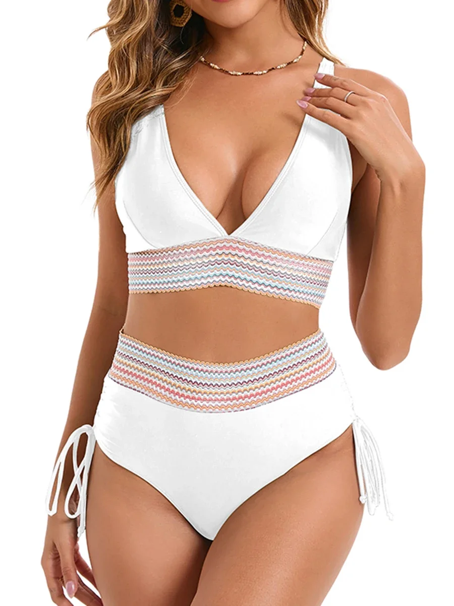 Sexy Bikini mit hoher Taille, 2025, Damen-Badeanzug mit Kordelzug, weiblicher Badeanzug, solide Badegäste, Schwimmen, Badeanzug, Sommer-Beachwear