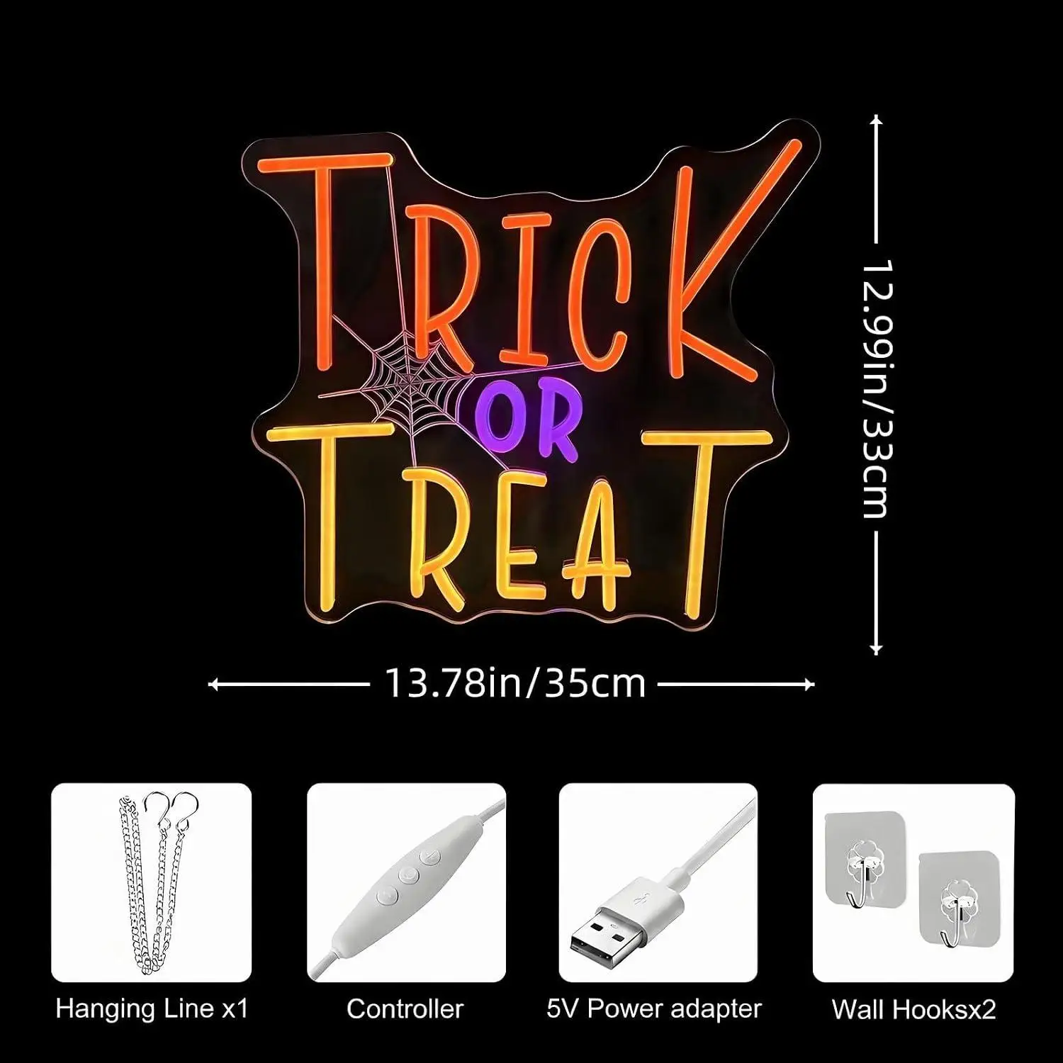 Trick Or Treat Neon Sign LED Lights For Entryway Candy Table Bedroom Game Room Wall Decor Halloween Holiday Party Ornament