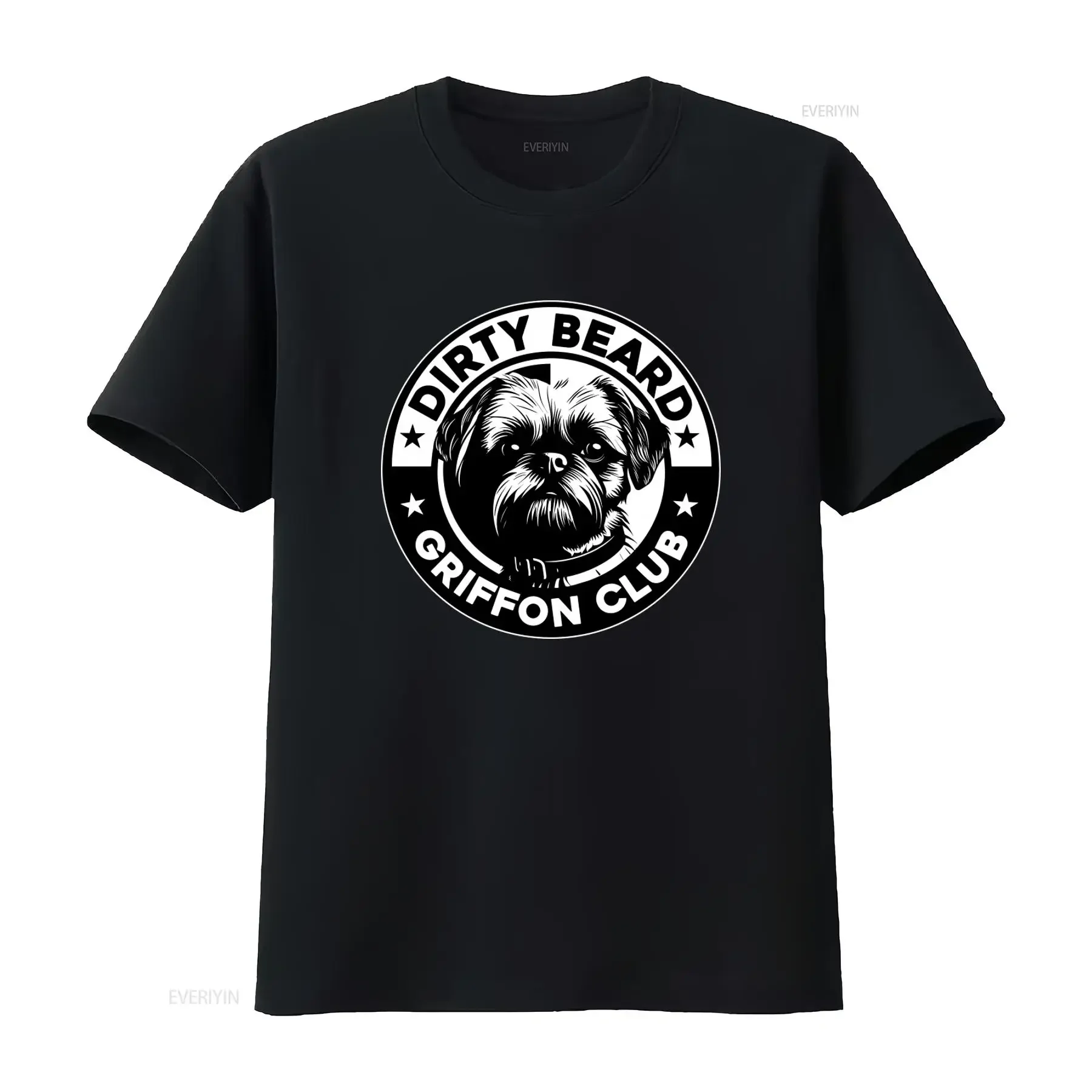 Dirty Beard Griffon Club Brussels Dog Biker Style Print T Shirt for Men vintage Washed fashion designer clothes Unisex