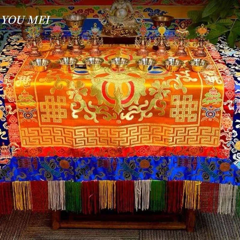 

Buddhist Item Tablecloth Nepalese Hand-Embroidered Cross-Stitch Vajra Scepter Tibetan Decorative Tablecloth Offering Table Cover