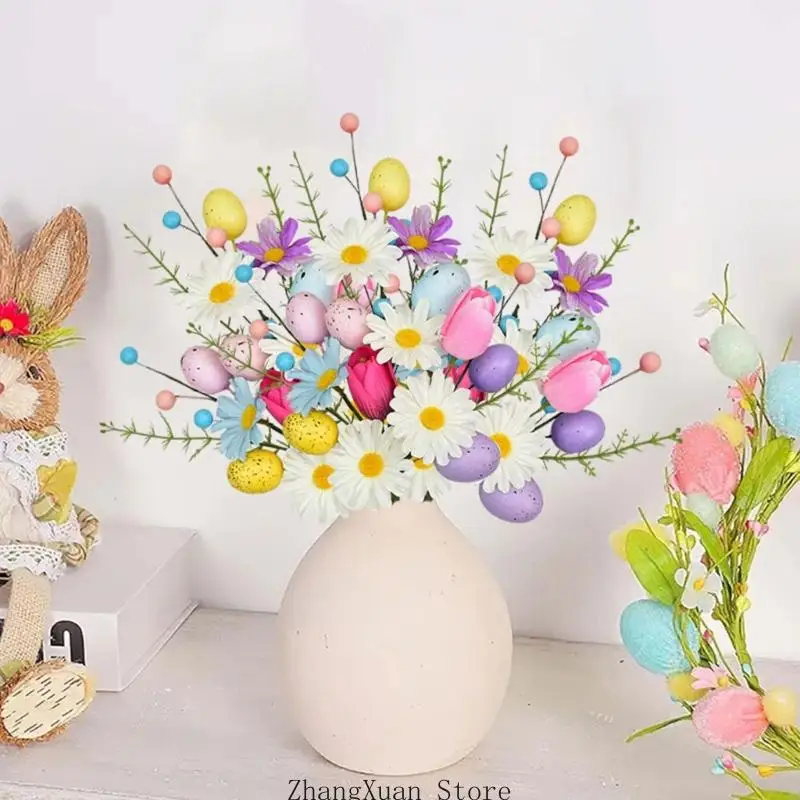 Ostereier, künstliche Blumensträuße, dekoratives Blumenarrangement aus Kunststoff für den Tisch, Kaminsims, Urlaub – Detail 3