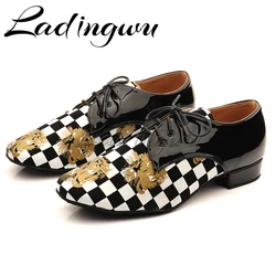 Ladingwu Men's Dance Shoes Fashion Square Pattern Ballroom Dancing Shoes Modern Jazz Boy Dance Shoes low Heel 2.5cm 4.5cm