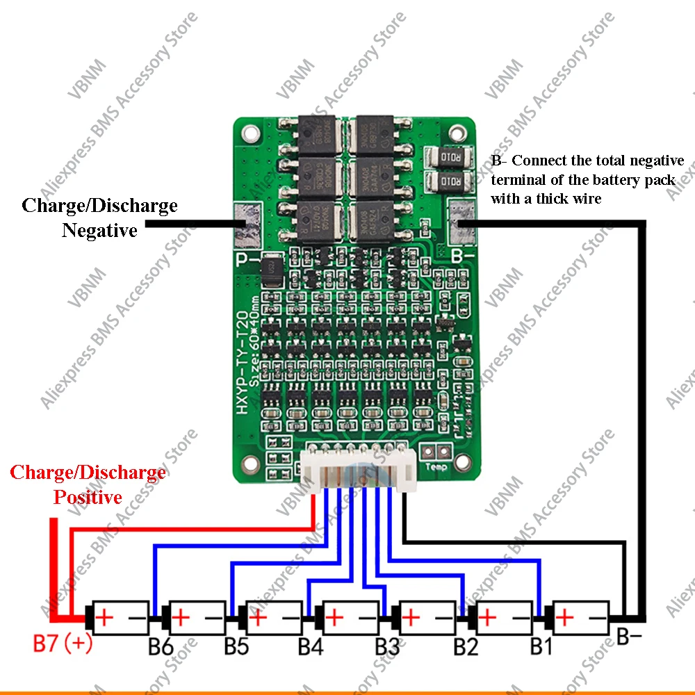 15A BMS 6S 25.2V สำหรับแบตเตอรี่ลิเธียม3.7V พอร์ตทั่วไปการป้องกันอุณหภูมิคายประจุมากเกินไป E-BIKE 60*40*3.6มม.