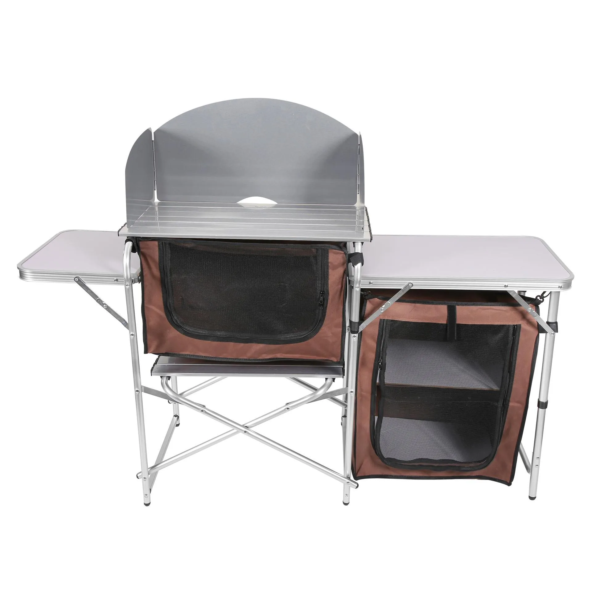 Outdoor multifunctional mobile kitchen, camping, picnics, parties, aluminum alloy folding dining table with storage cabinet