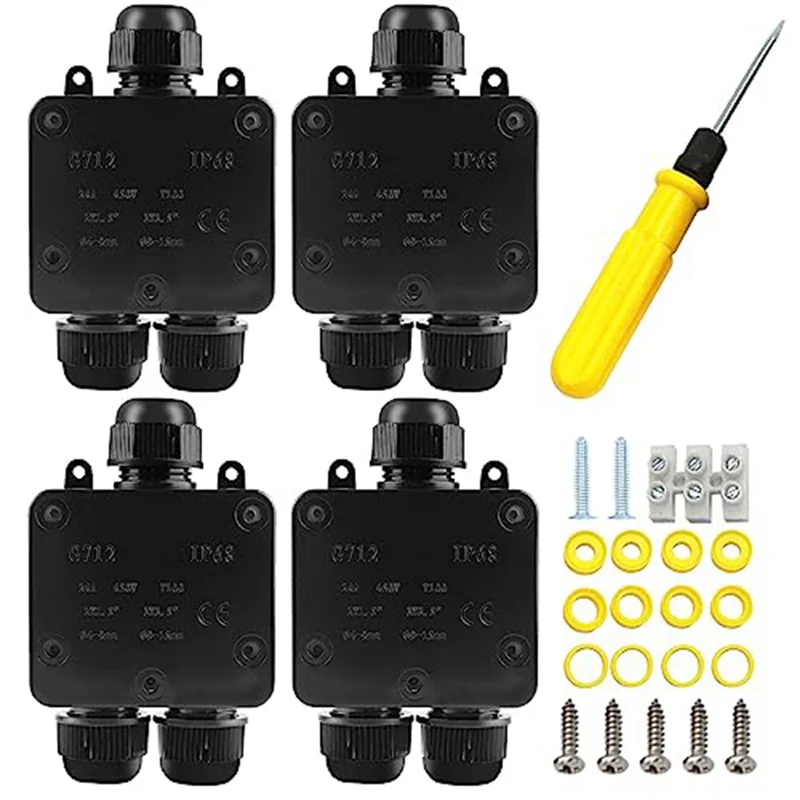 

ABVB-4Piece Waterproof Junction Box 3 Way Electrical Junction Box For Diameter 5Mm -15Mm Wire
