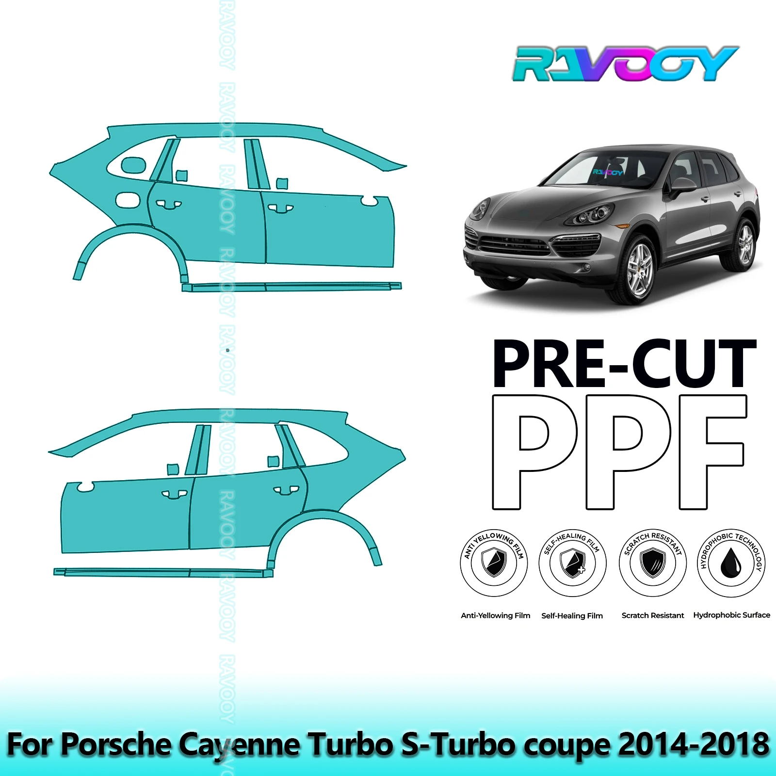 

For Porsche Cayenne Turbo S-Turbo coupe 2014-2018 8.5mil Pre-Cut PPF Door & A/B Pillar Kit TPU Paint Protection Film Set
