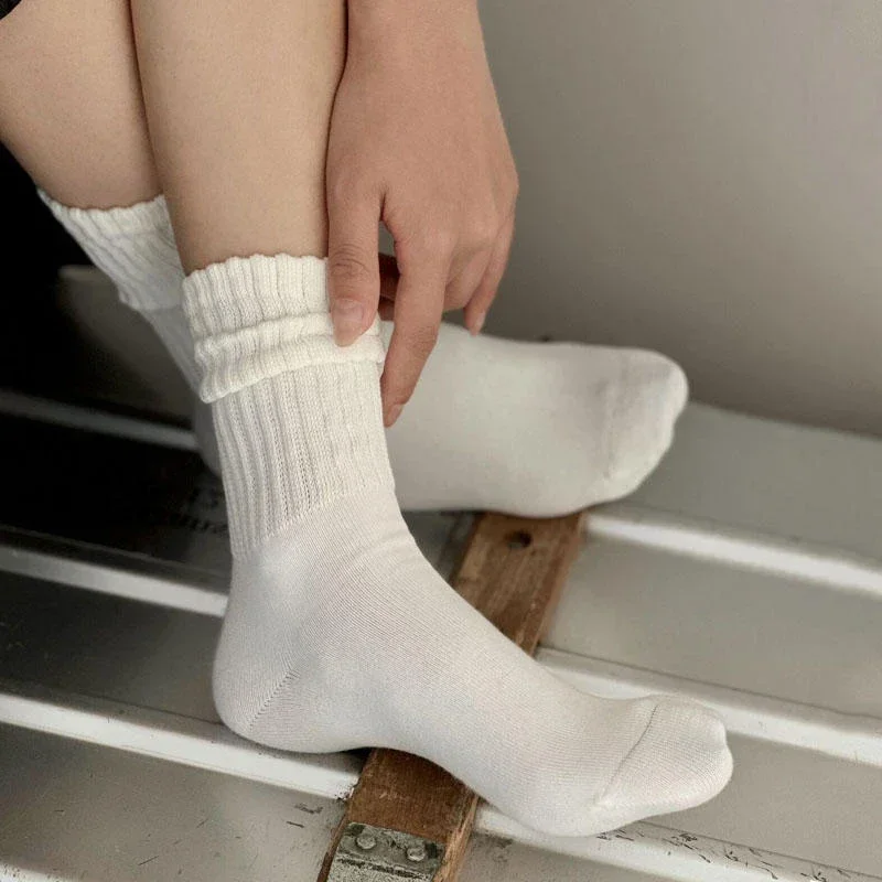 Meias longas de malha para mulheres, meias de tubo médio Lolita Sox, punhos de bota, meias de babados, meninas doces, preto, branco, crochê solto, Y2K, 1 pc, 2 pares