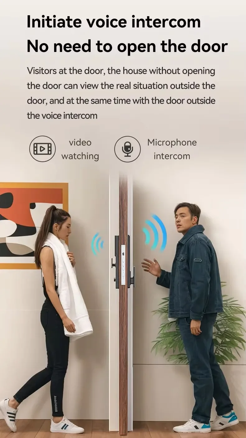 2024 New style Tuya Wifi video intercom 3D face recognition fingerprint lock intelligent door lock high-end smart door lock