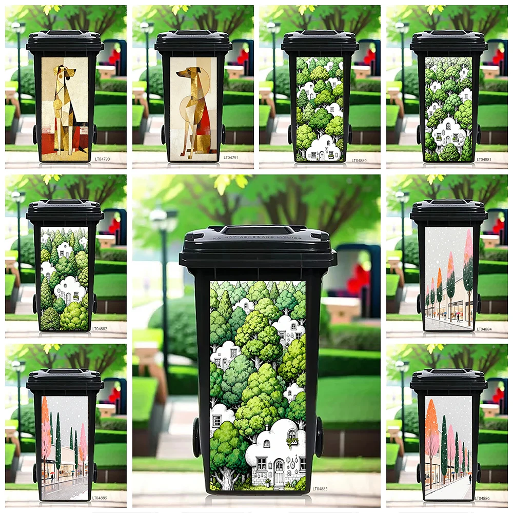 

Autumn Forest Watercolor Trash Can Sticker, Colorful Trees Design Waterproof Removable Outdoor Garbage Bin Decor