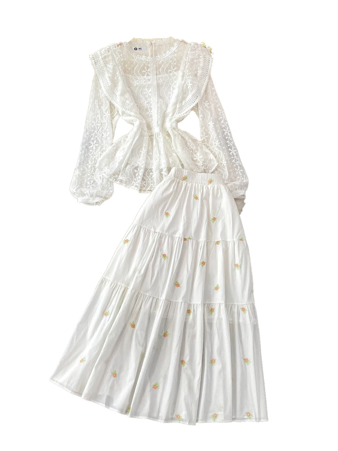 

Белый кружевной солнцезащитный ремень + базовый ремень + высокая талия для похудения с вышивкой Long Dr Tee Piece Set круглый Ne Long Sve