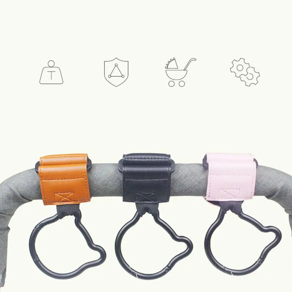 ตะขอแขวนรถเข็นเด็ก ลายการ์ตูนหมี สีพื้น ทำจาก PU อุปกรณ์เสริมสำหรับรถเข็นเด็ก