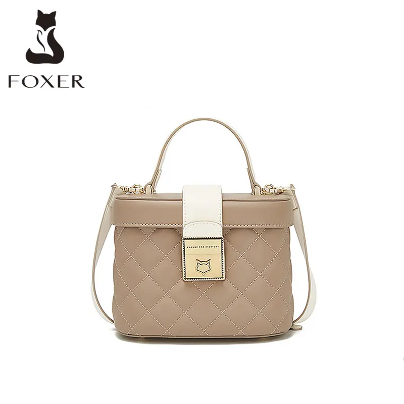 FOXER Split Leather Fashion Box Bag Mini Handbag For Women\'s Brand Crossbody Shoulder Bag Lady Messenger Bag Elegant Small Totes