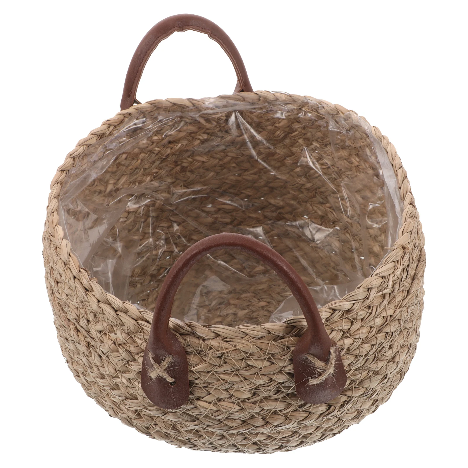 

1pcs Flower Pot Storage Basket Home Decor Woven Grass Planter Seagrass Basket Handle Indoor Plant Holder Decorative Rattan