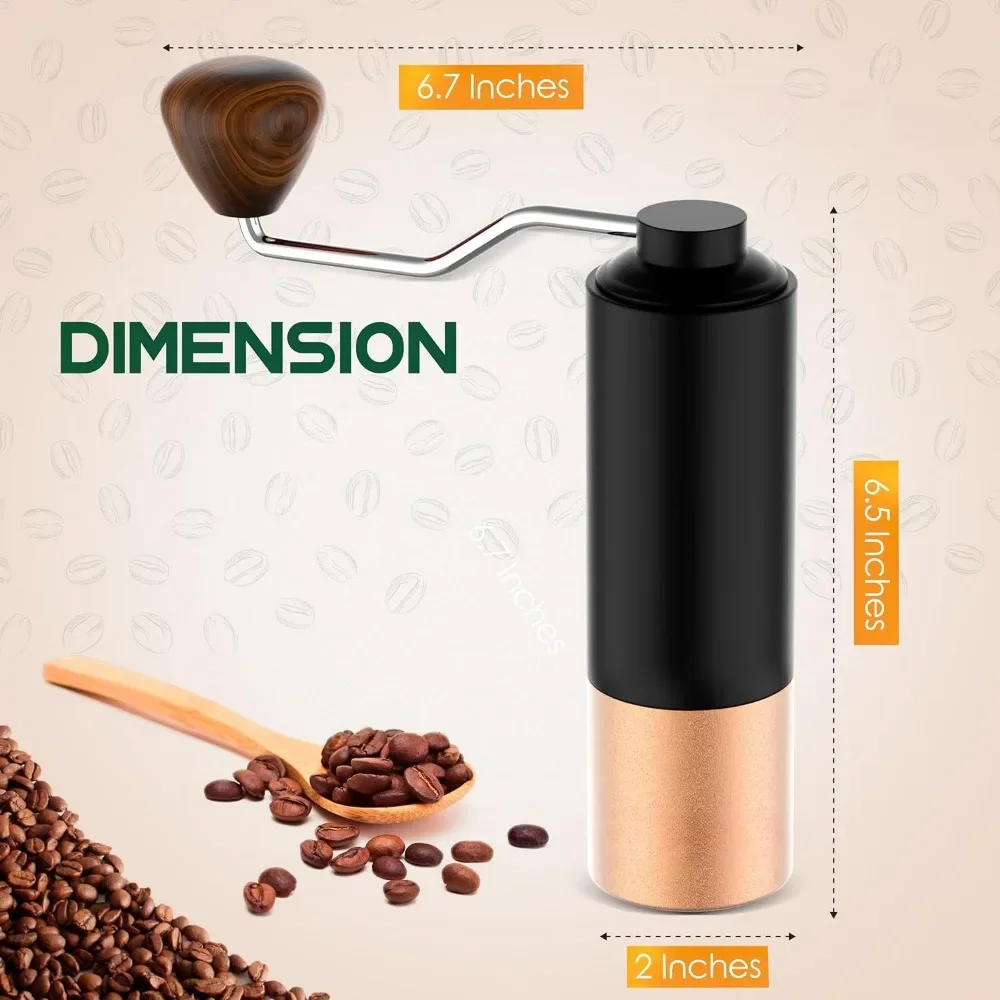 Stainless Steel Manual Coffee Grinder, Premium Coffee Burr with Grind Settings, Ergonomic Wood Knob Handle, Travelling Bar