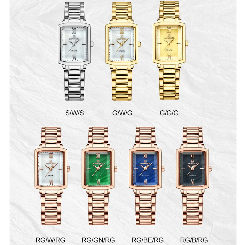 NAVIFORCE-relojes cuadrados de moda para mujer, correa de acero inoxidable dorado, relojes de pulsera de cuarzo para mujer, reloj femenino de lujo,