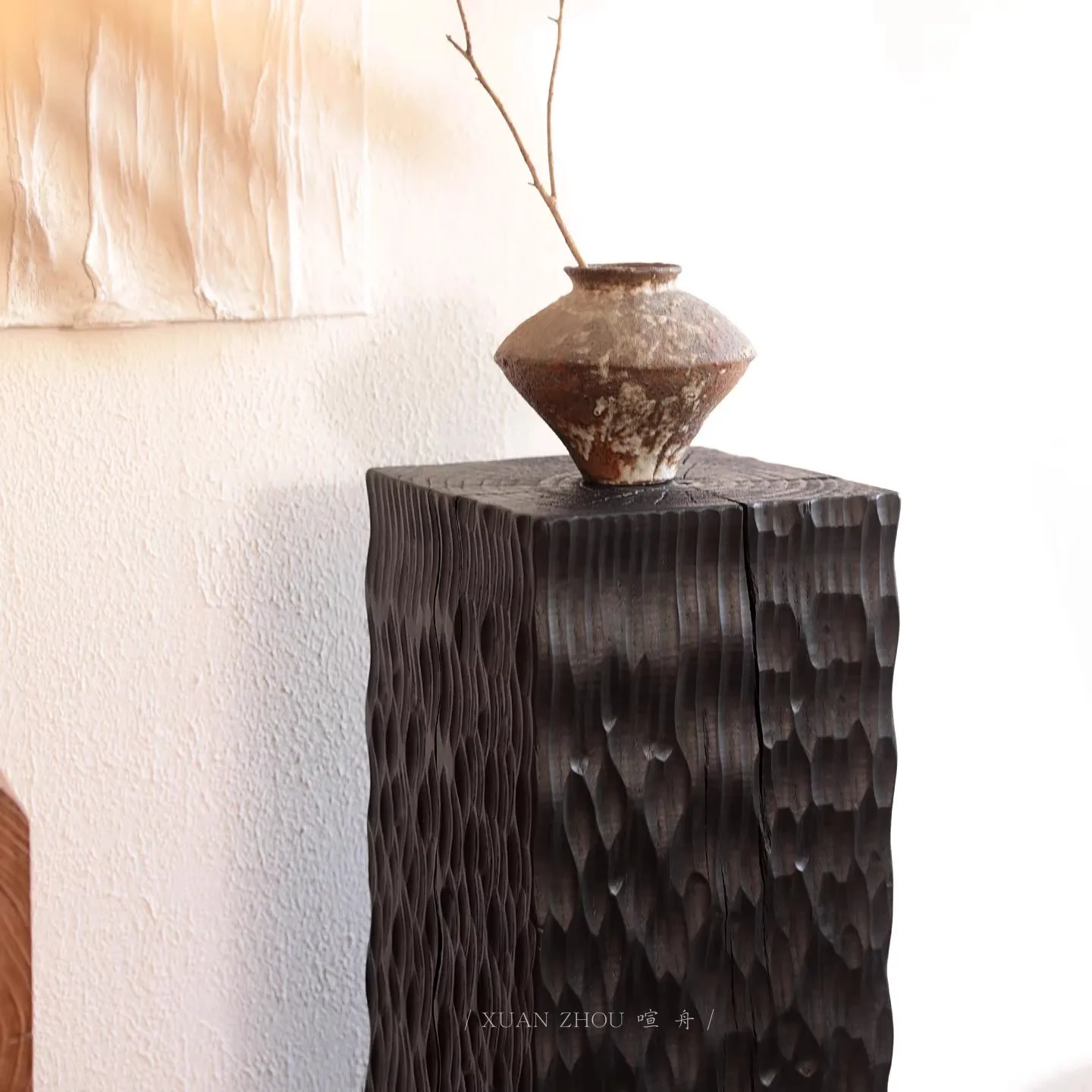 سجل مقعد منخفض من دون، طاولة قهوة، خشب متين، جذع شجرة، خشب، حامل زهور