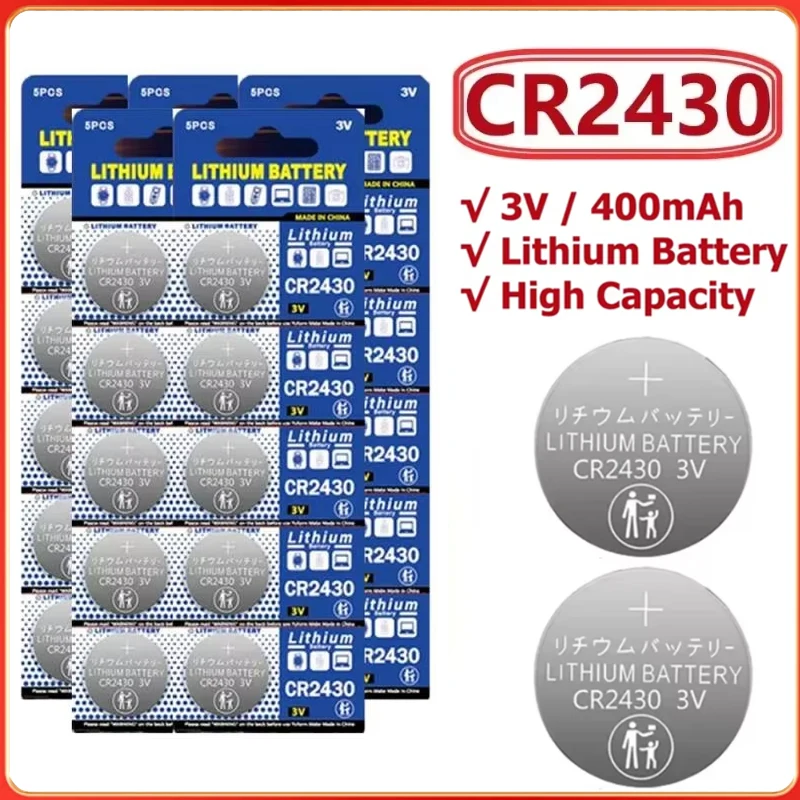 New CR2430 3V Lithium Battery CR 2430 DL2430 BR2430 280mAh Button Coin Batteries for Key Fob Watch Alarm Clock Remote Control