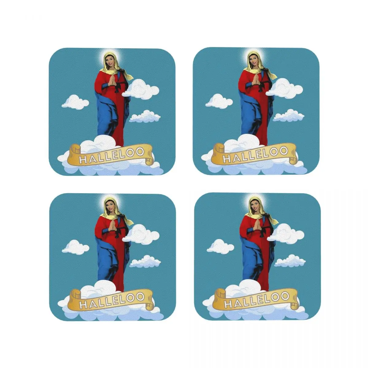 Halleloo - The Virgin Mary Coasters Kitchen Placemats Insulation Cup Coffee Mats For Decor Home Tableware Pads Set of 4