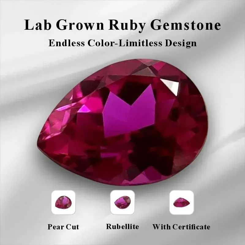 

Pear Shape Rubellite Color Lab Grown Ruby VVS1 Gemstone Charms for Diy Jewelry Making Materials Selectable AGL Certificate
