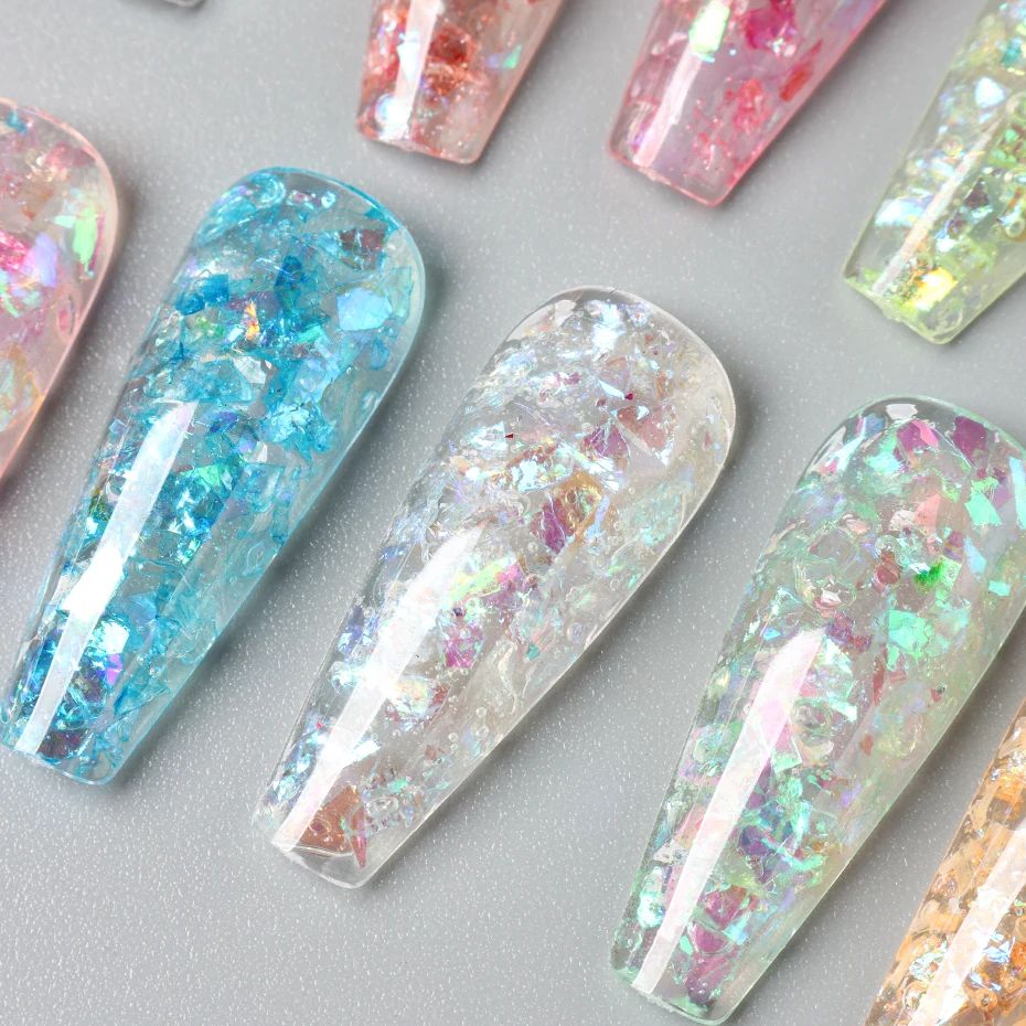 Papier de coquille de paillettes d'ongle, conception de luxe, démontrent irréguliers, paillettes colorées mélangées, holographique, grosses décorations d'art de manucure, pièces