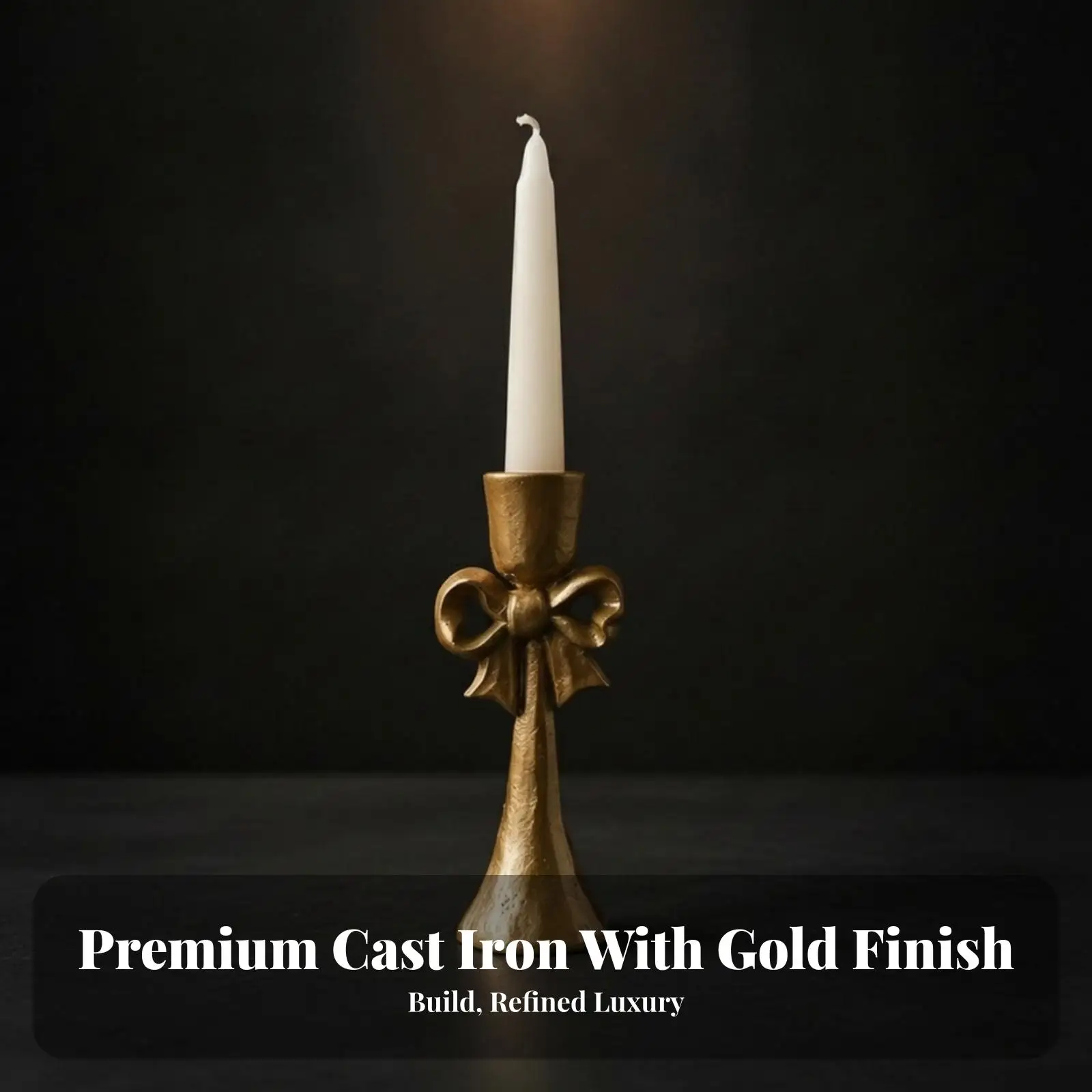 Taper Candle Holder Gold-Finish Decor Compact for Mantel, Living Room