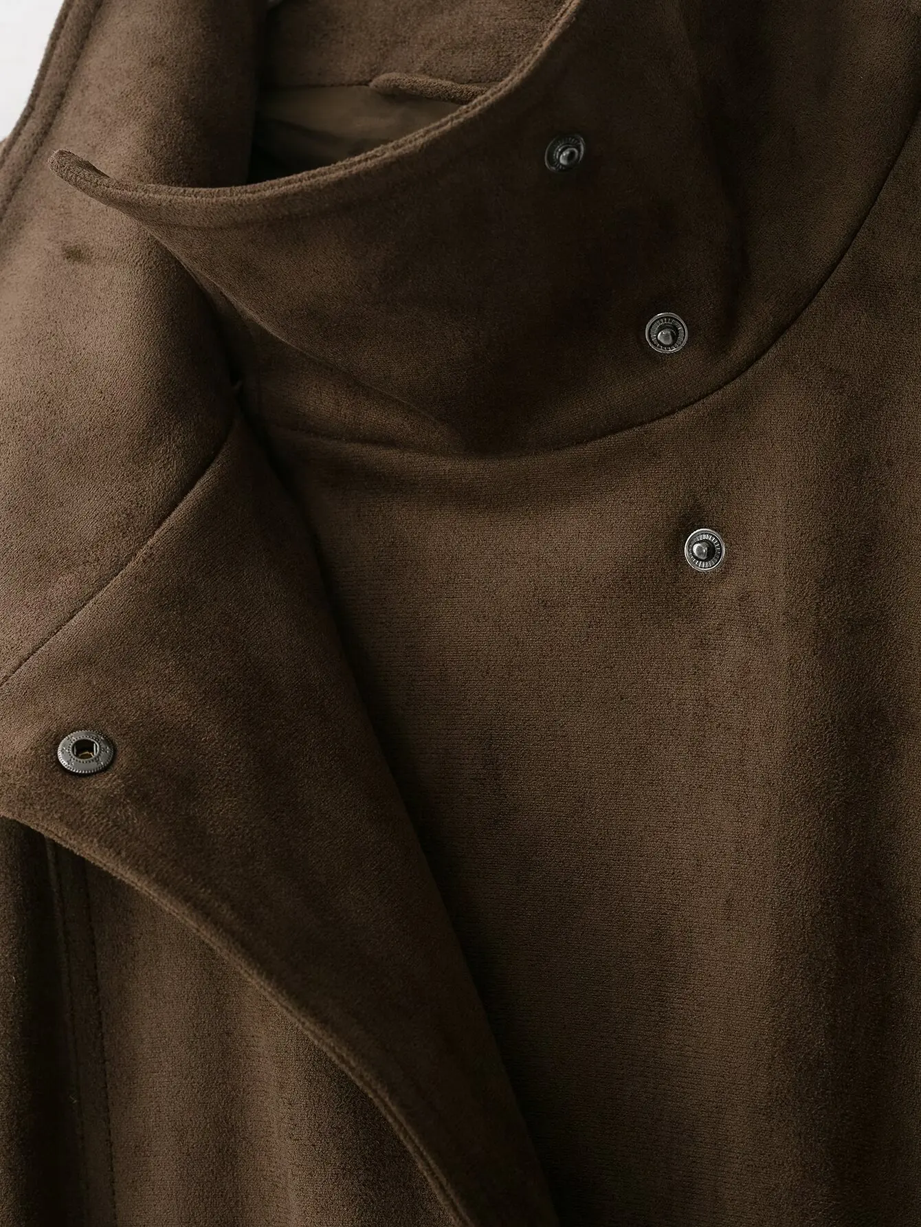 TFMLN Damen Wildlederjacke, Modischer Stehkragen, Gürtel, Locker Geschnittene Oberbekleidung, Herbst-Winter Freizeitjacke, Einfarbig, Vintage-Stil 2026 – Detail 15