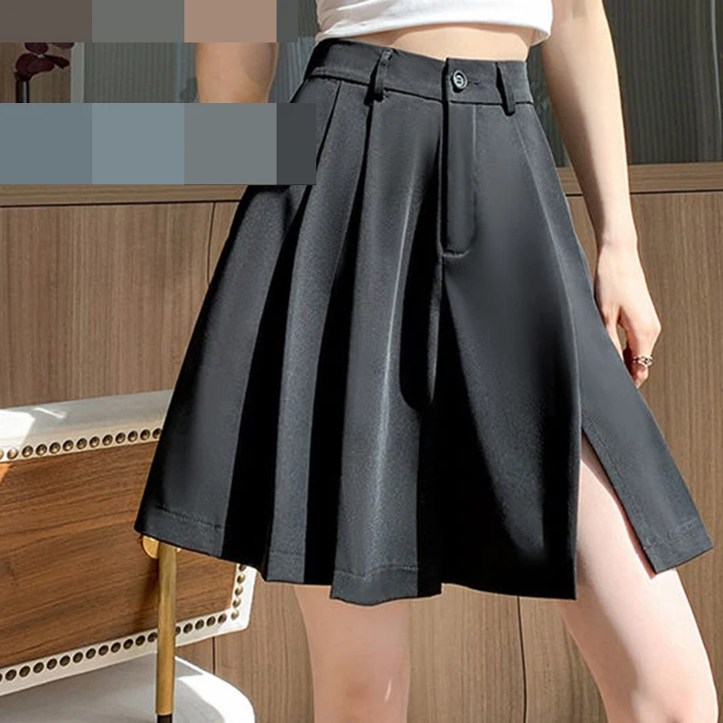 

Summer women's suits shorts women's new summer high-waisted wide-legged loose and thin split black casual wear