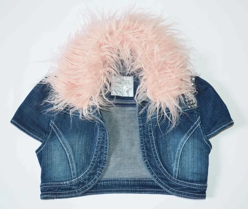 Kids NEW Girls Coats Cowboy fur collar Jackets Denim Costume Outfits Jean Coat Children Outerwear fur cloak shawl Bolero 6-16y