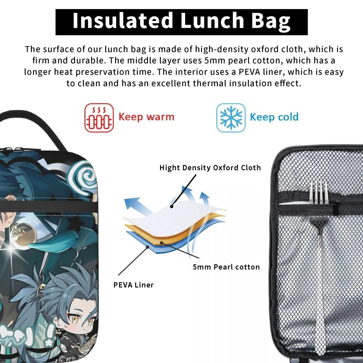 Wuthering موجات جيان حقيبة الغداء صندوق الغداء الرجعية للفتيات في الهواء الطلق نزهة مريحة حقيبة للحفاظ على البرودة مقاوم للماء طباعة أكياس الحرارية