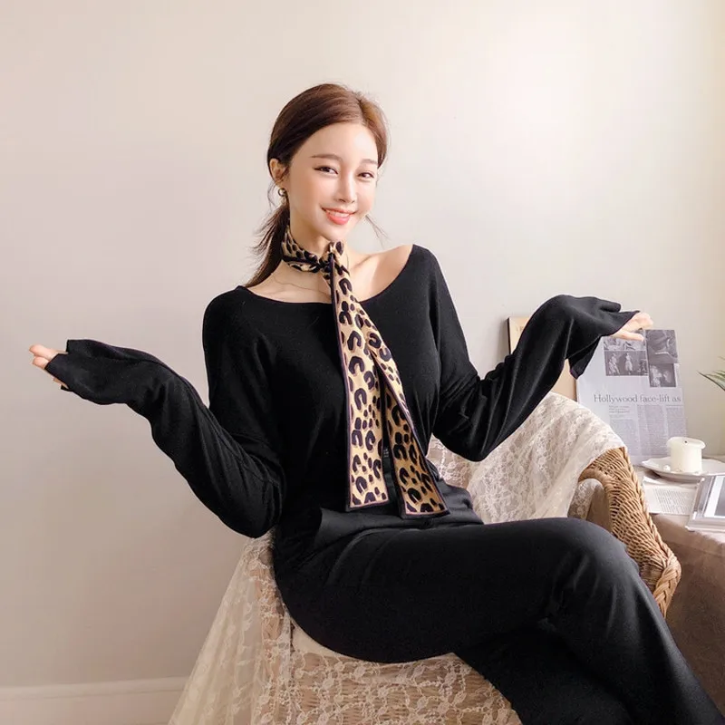 2024 New Leopard Print Scarf Women Scarf Skinny Silk Scarf Small Handle Bag Ribbons Female Neckerchief Head Scarves & Wraps