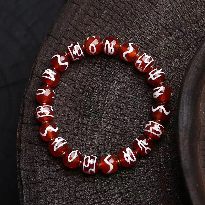 Natural Agate Doppelganger Dzi Bead Strings Single Loop Root Payment Clown Sun, Moon and Stars with Beads God of Wealth