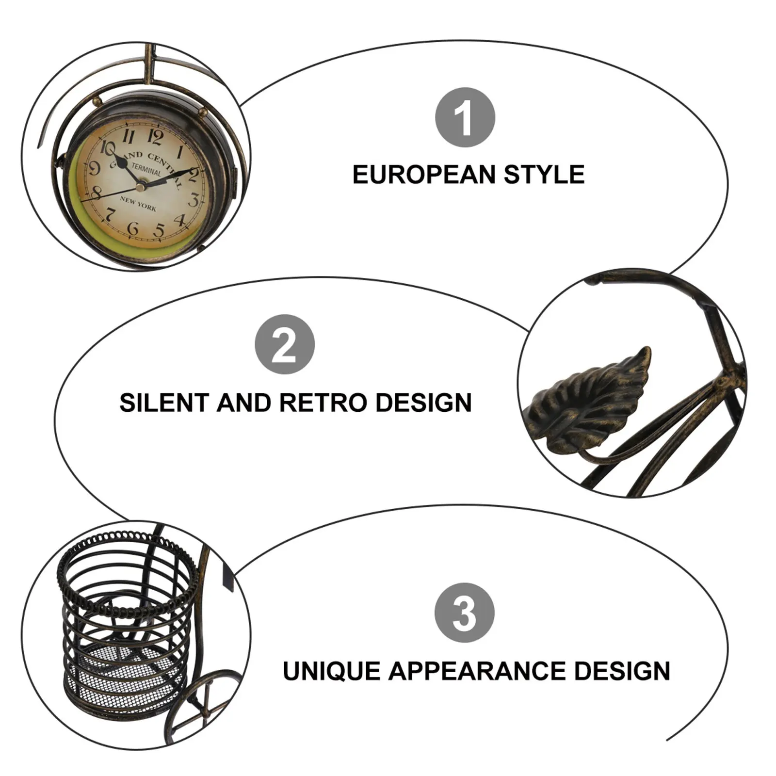 

1Pcs European Style Silent Vintage Metal Desktop Clock PVC Glass Table Decor Retro Creative Home Office Bedside Clock Ornament