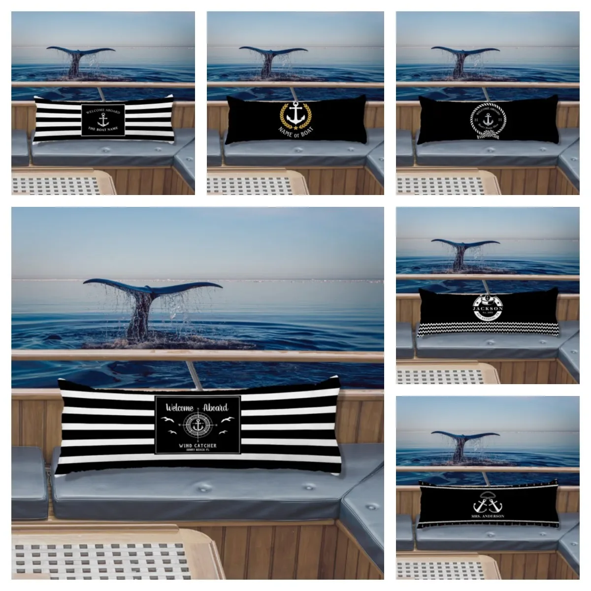 Custom Nautical Anchor Long Pillowcase Personalized Boat Name Double-Sided Print 35x100cm 40x120cm 50x150cm