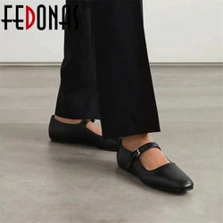 FEDONAS Brand Women Mary Jane Genuine Leather Flats Shoes Woman Buckles Flat Comfort Casual Loafer Shoes Soft Leather Flats