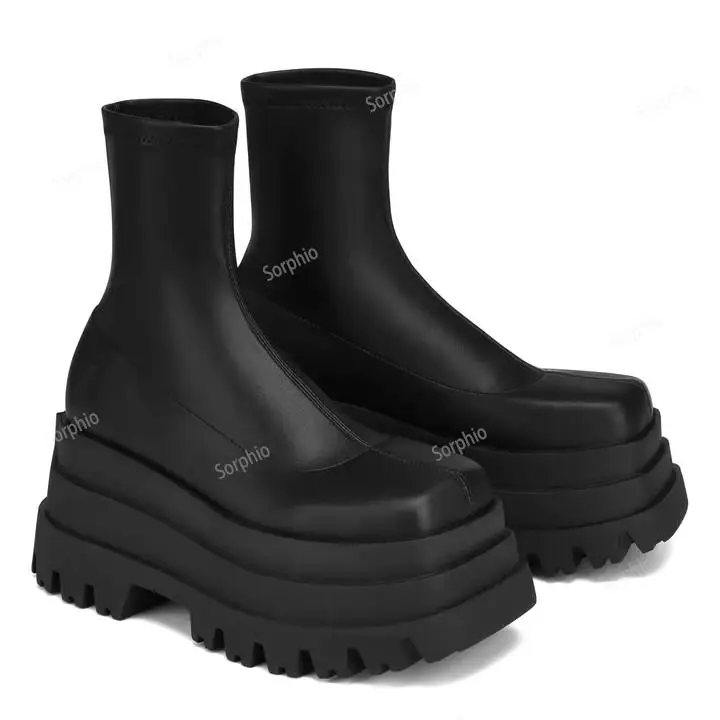 Plattform Keile Stiefel Für Frauen Knöchel Kurze Stiefel Slip Auf Goth Gothic Mode Comfy Chunky Punk Schuhe 2022 Neue Mädchen karree