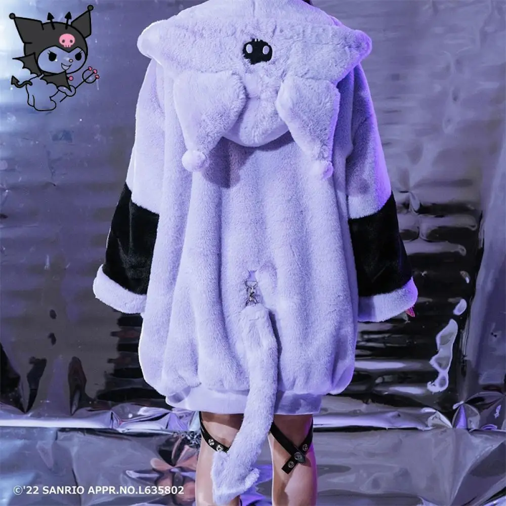 

Плюшевое пальто для женщин с персонажем Куроми, кавайная куртка в стиле аниме Sanrio, зимний костюм для девочек, утепленное, теплое, милое, высококачественное, мягкое, с хвостом