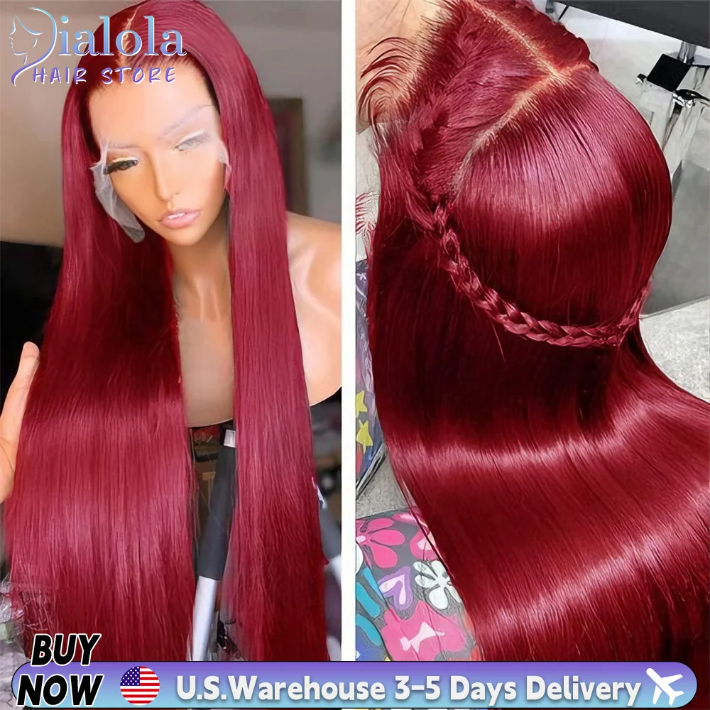 Dialola 99J bordeaux perruques de cheveux humains droite dentelle avant perruques 13X6 Hd dentelle frontale perruques couleur rouge 13X4 dentelle brésilienne perruque de cheveux