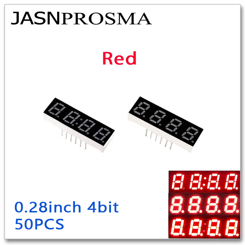 JASNPROSMA 50PCS 0.28 inch 7 Segment 4 bits digit Tube red Common Cathode Anode LED Display 0.28