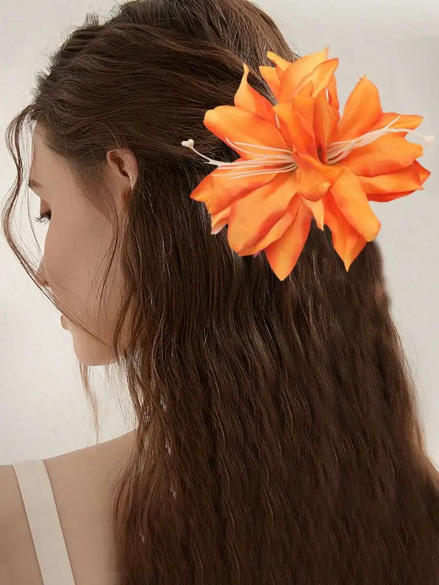 

Oversized Faux Lily Flower Side Hair Clip Boho Style For Women Beach Vacation Travel Date Daily Wear