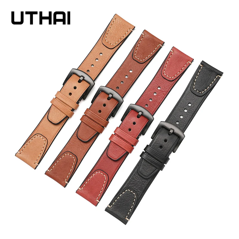 Retro Rubbing Color Quick release Strap 20mm 22mm Cowhide Watchband universal Smart Watch Accessories Bracelet UTHAI