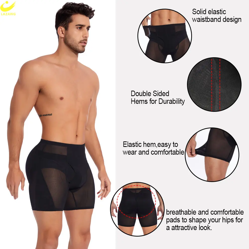 LAZAWG Men Padded Butt Lifter Panties Push Up Booty Lifting Underwear Tummy Control Hip Enhancer Shorts Slimming Shapewear