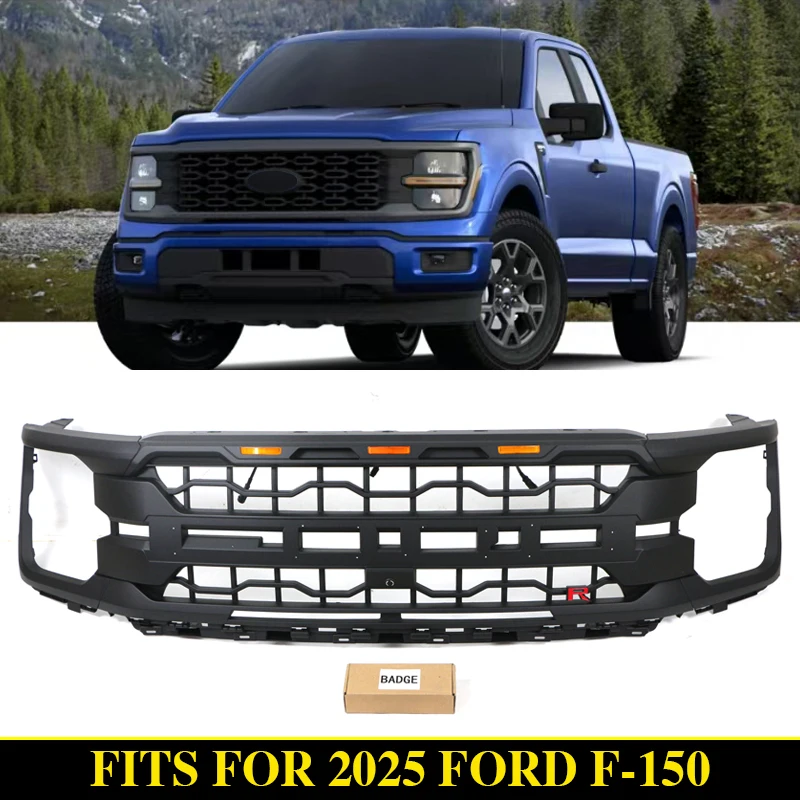 

Front Grille Fits For 2025 Ford F150 F-150 XL STX XLT TREMOR Black Grill W/Light Bar