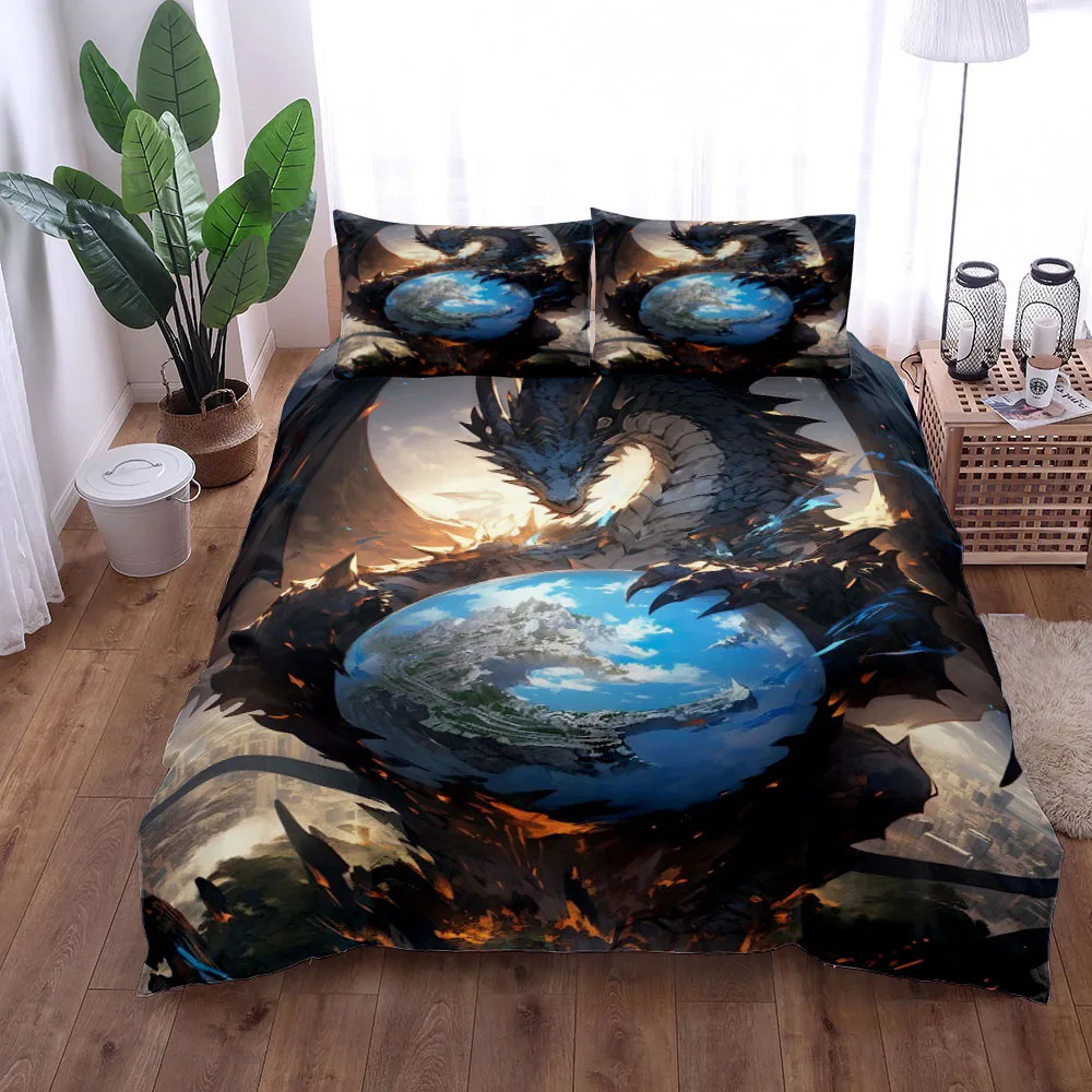 Dangerous Dragon Duvet Cover Set EU Single Double King US Twin Full Queen Size Bed Linen Set