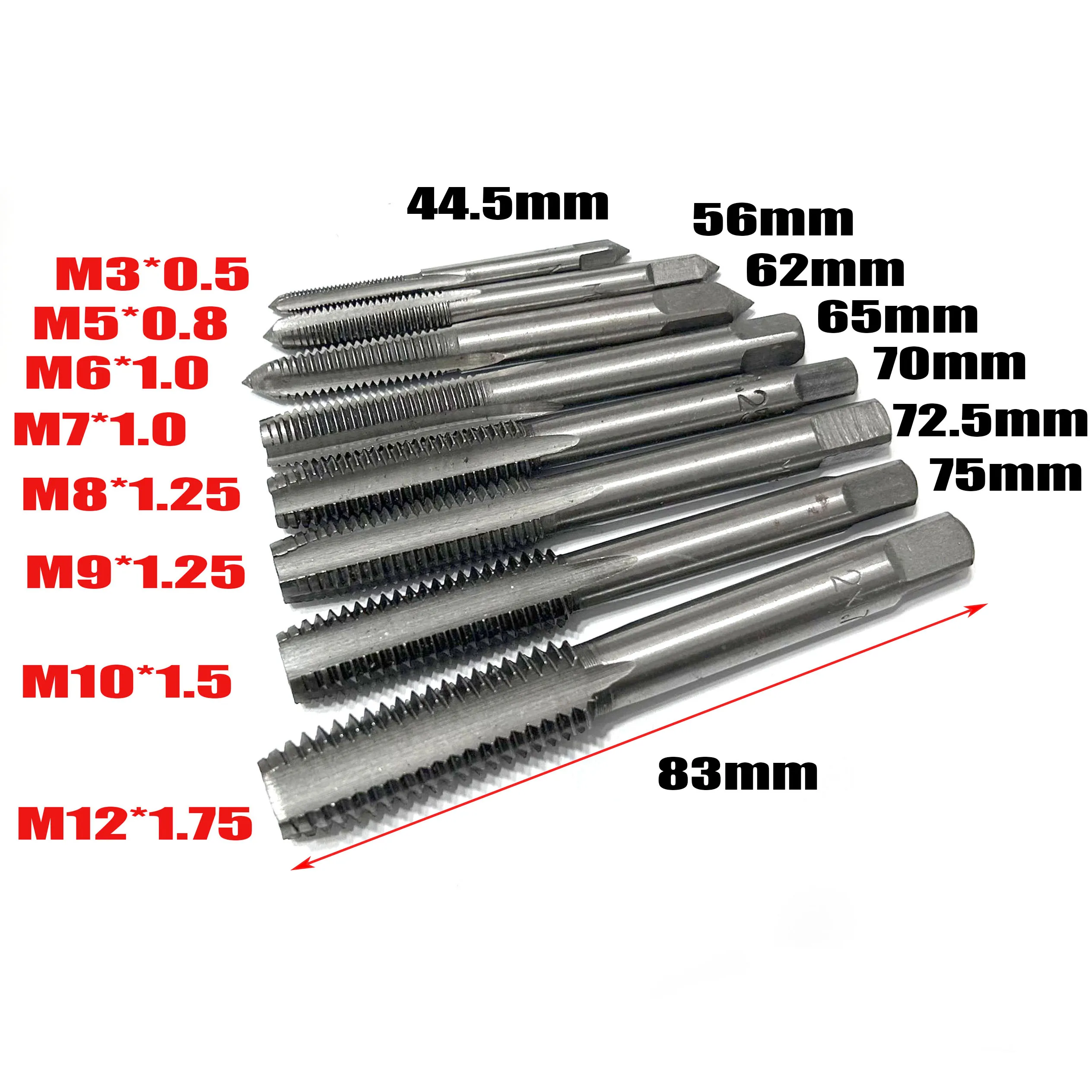 Juego de 8 piezas de herramientas manuales métricas M3-M12 de acero para roscado, con punta espiral cónica y estrías rectas, para taladrar y roscar.
