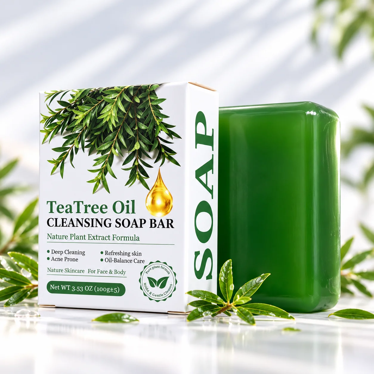 100g Tea Tree Oil Cleansing Soap Natural Plant Extract Deep Cleaning Oil Balance Refreshing Face Body Skincare Soap for Acne